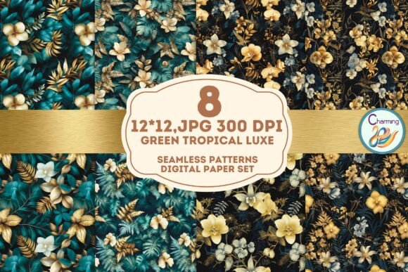 Elevate Your Brand with Gold Green Tropical Luxe Patterns