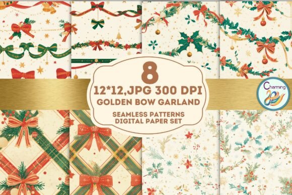 Golden Bow Garland: A Seamless Pattern for Festive Designs