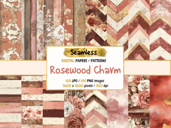 Rosewood Charm Seamless Digital Papers: A Designer's Vintage Dream