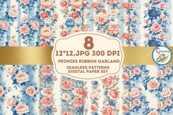 Seamless Paper: Peonies Ribbon Garland for Timeless Design