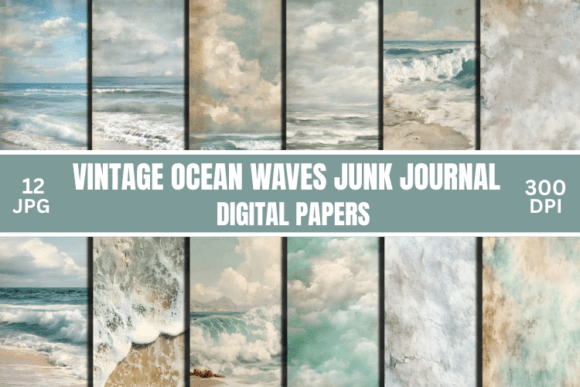 Vintage Ocean Waves Junk Journal Paper: A Digital Craft Essential