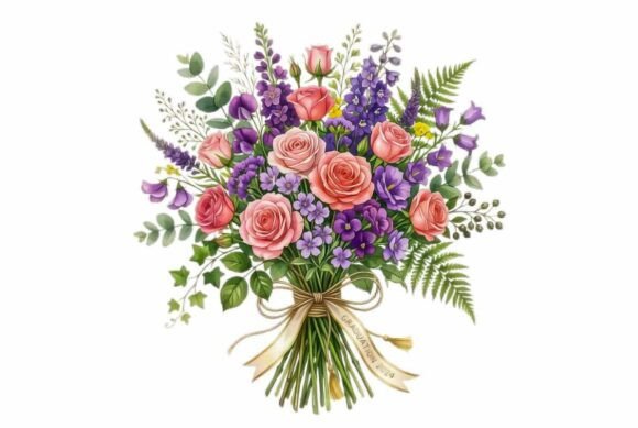 Watercolor Fresh Bouquet Clipart for Wedding & Floral Designs